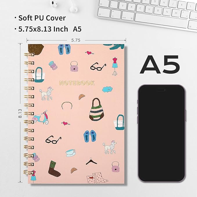 Lined Spiral Notebook College Ruled A5 Journal Book for Note Taking, 160 Pages Writing Journal for Office and Home School Supplies 5.8x8.2 inch - Pink Life