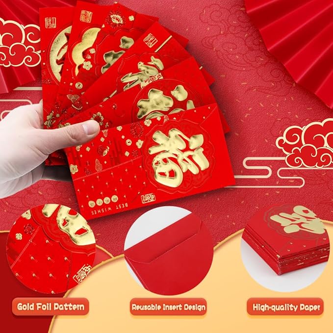 Red Envelopes Chinese, 36 Pcs Chinese New Year Red Envelopes 2025 Snake, Lunar New Year Envelopes, Good Fortune Red Pocket, Hong Bao, Chinese Luck Money Envelopes for Wedding Birthday Spring Festival