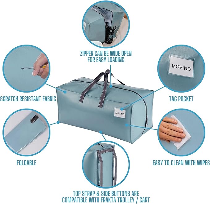 VENO 6 Pack Moving Bags w/Backpack Straps, Moving Boxes & Storage Bins Alternative, Packing Supplies, Camping Accessories Totes, Dorm Room Essentials Storage Bags (Shiny Light Blue, 6 Pack)