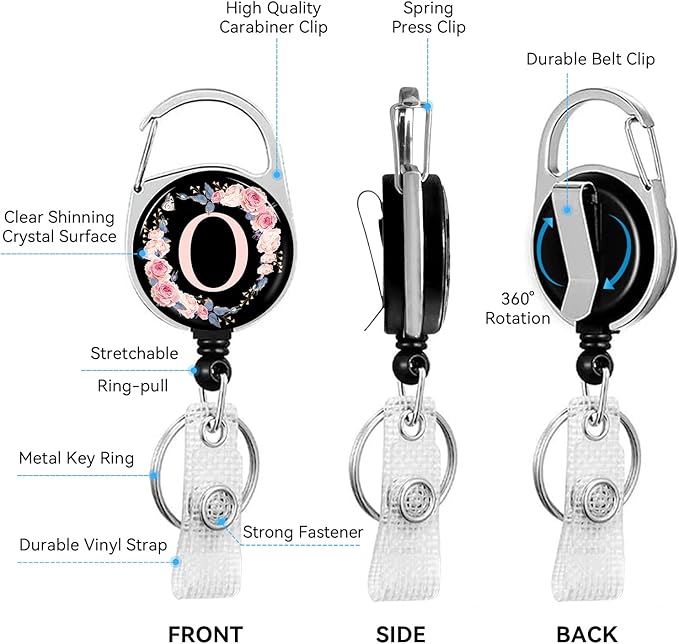 A-Z Badge Holder with Retractable Reel and Breakaway Lanyard Badge Clips Retractable Heavy Duty Badge Reel,Keychain,ID Holder with Breakaway Lanyard for School Nurse Office Teen O