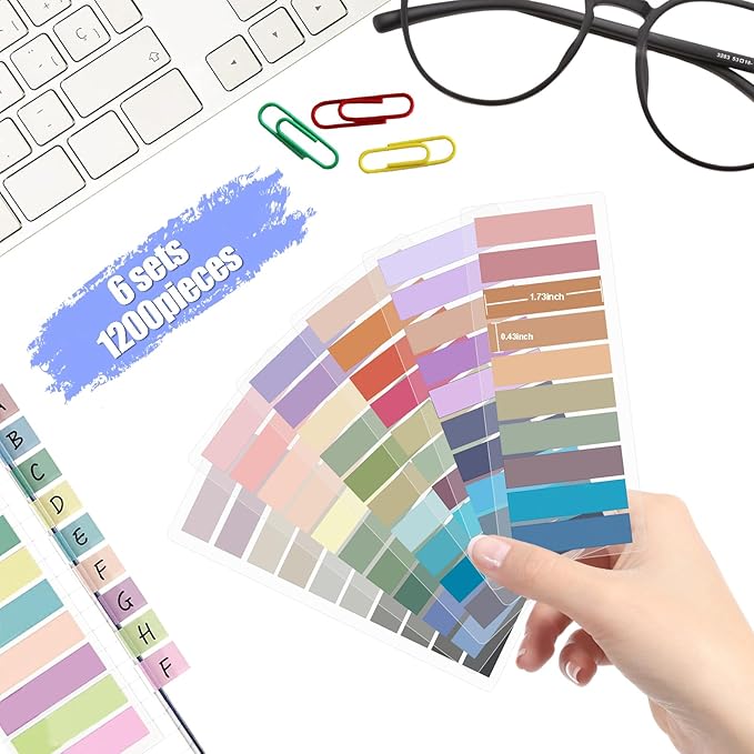 Sticky Tabs 1200 pcs Book Tabs for Page Markers,Morandi Sticky Note Tabs Page Markers for Notebooks,Book Markers,Colorful Book Tabs, Annotation supplies,Transparent Sticky Tabs for Books,Post It Notes