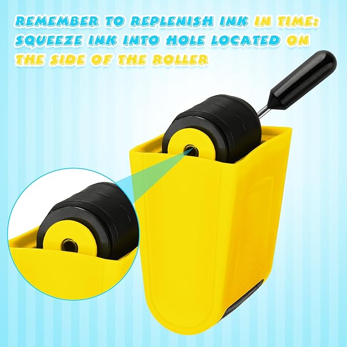 Sherr 2 Handwriting Line Stamp Roller Dashed Handwriting Lines Practice Roller Stamp for Kids, Teachers Kindergarten Education Classroom back to school Need(2.72 x 2.44 x 1.54 Inch,Light Blue, Yellow)
