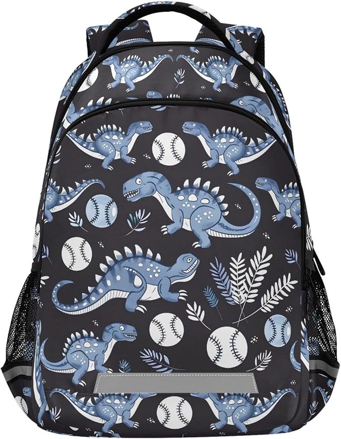 MNSRUU Laptop Backpack with Chest Strap, Dinosaur Baseball Cartoon School Backpack, Travel Hiking Backpack for Boys Girls Teen Adult, Rucksack, Knapsack
