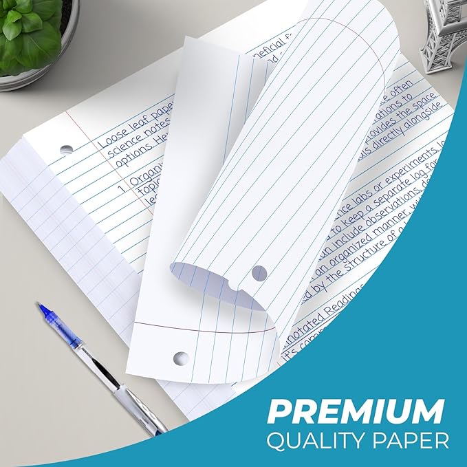 Bulk Loose Leaf Paper, 7200 Sheets, College Ruled Paper, Bulk Filler Paper for Office, 8 x 10.5", 3 Hole Punched, 56 Gsm Thick Paper, 48 Pack, 150 Sheets/Pack, Bulk Notebook Paper for School