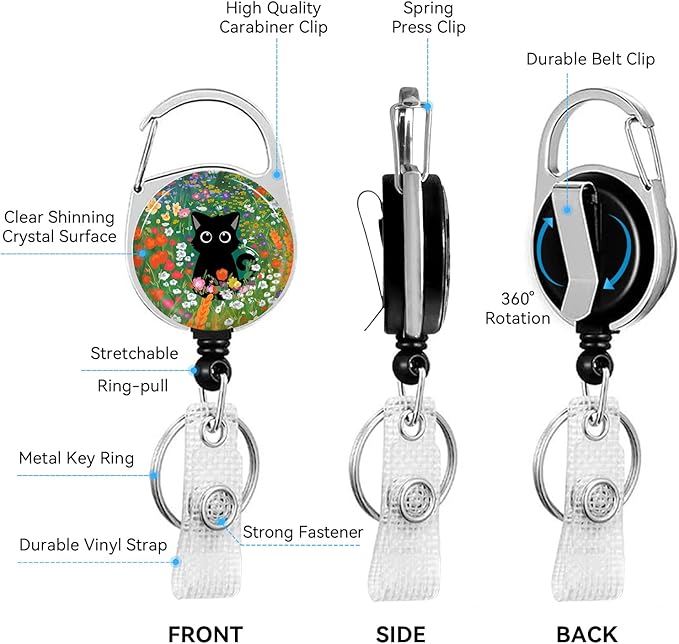 Cute Cat Hidden in The Flowers Badge Holder with Retractable Reel and Breakaway Lanyard,Badge Clips Retractable Heavy Duty Badge Reel,ID Holder with Breakaway Lanyard for School Nurse Office Teen 3