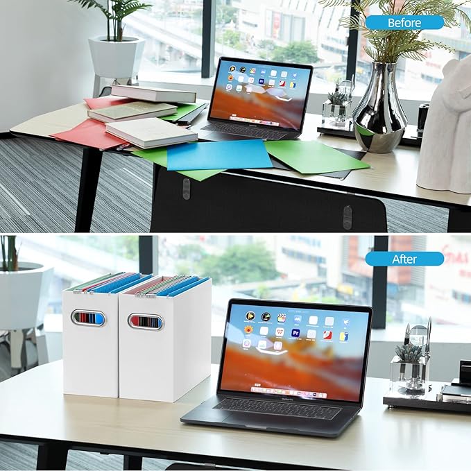 Oterri File Organizer, Small Storage Box, Cardboard File Folder Organizer, Collapsible File Box, Hanging File Organizer for Letter Size, Portable File Box with Handle, Only Box(White,6 Packs)