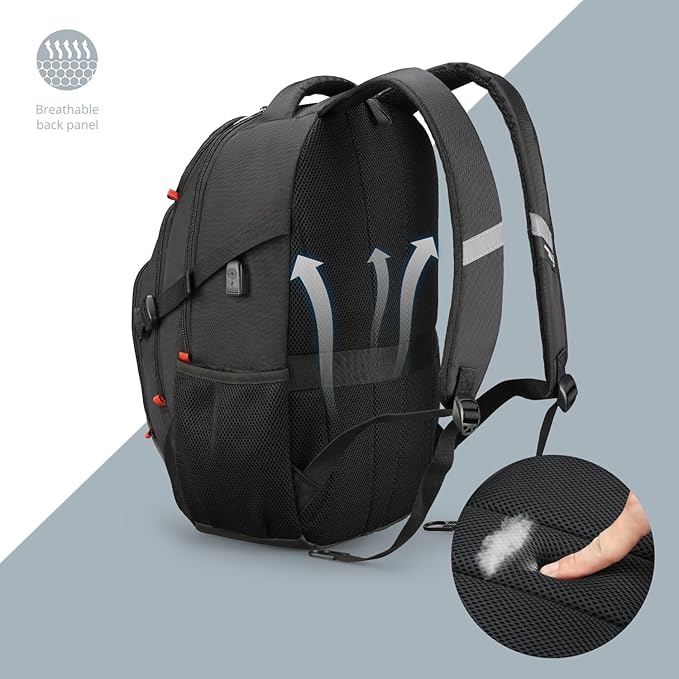 Swissdigital Design Large Business Laptop Backpack with Smart USB Charging Port Travel Backpack Fits 15.6 inches laptops (VECTOR SD803-01 Black)