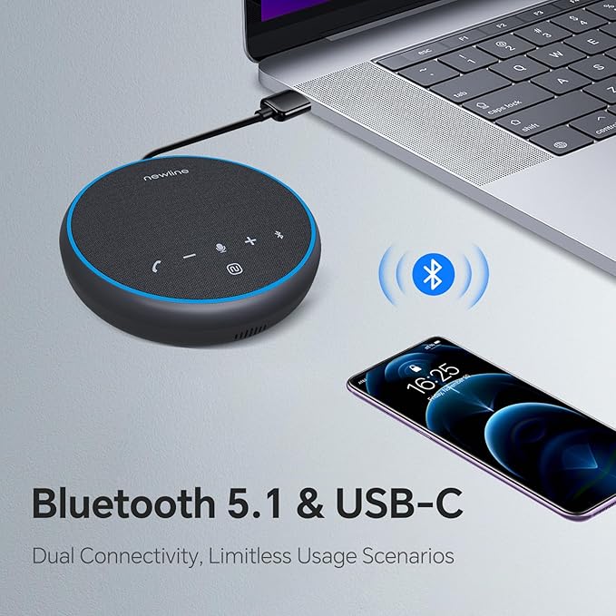 Conference Speaker and Microphone, Bluetooth Speaker with Microphone, 360° Voice Pickup, AI Noise Reduction, Dual Connectivity, USB C Conference Room Microphone for Meetings, NewPie