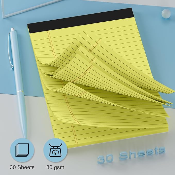 Legal Pads 5 x 8 inch - 8 Pack Yellow Note Pads, 30 Sheets per Notepad, College Ruled Legal Pads, Pads of Paper Writing Pad - Ideal for Office, School or Home Use