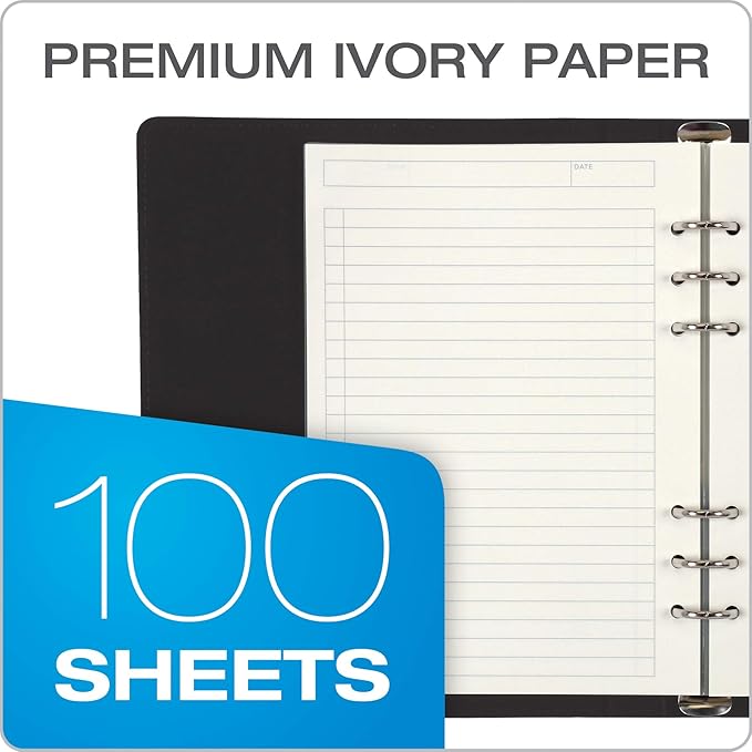 Oxford 6-Ring Professional Notebook, 7 x 9 Inch, Refillable Notebook, Writing Journal, Ivory Paper, 100 Sheets, Black Faux Leather Cover (90004)