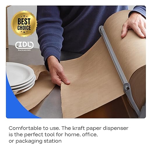 IDL Packaging 48" Kraft Paper Roll Dispenser & Cutter for Rolls up to 48" Wide and 9" in Diameter - Tabletop Reinforced Steel Paper Holder with a Cutter - for Kraft and Butcher Paper