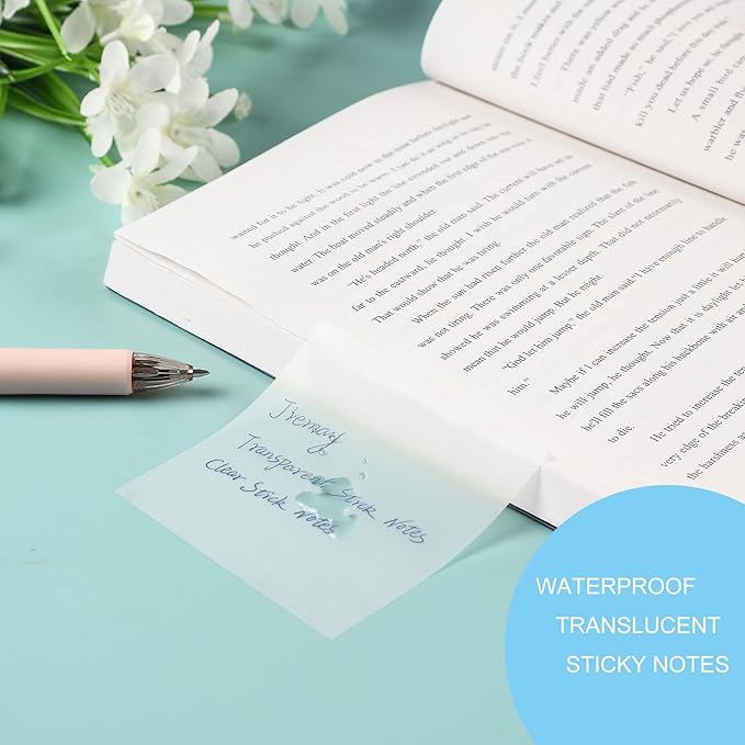 Transparent Sticky Notes Pad 3x5 Inch, Clear Sticky Notes for Books Message Reminder, Waterproof self-Adhesive Translucent Sticky Notes, 10 Packs 500 Sheets