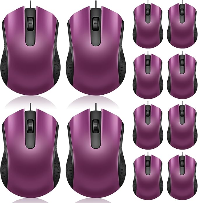 Hoteam 12 Pcs Wired Computer Mouse Bulk Cord USB Computer Mice Ergonomic Wired Mouse for Pcs, Computers, Laptops, Gaming Office Home Supplies(Purple)