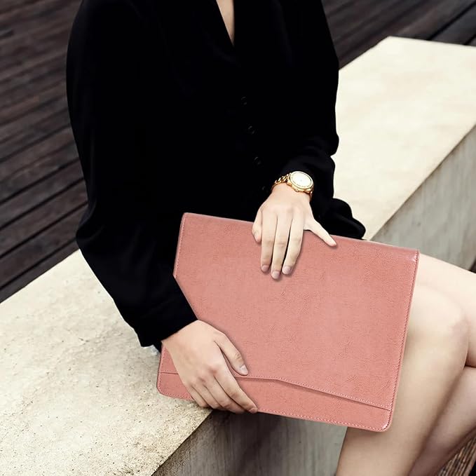 Free Name Engrave, Custom Vegan Leather Portfolio for Women, Personalized Business Padfolio with A4/US Letter Writing Pad Holder, Portfolio Folder for Girlfriend, Wife, Daughter, Customized, Pink