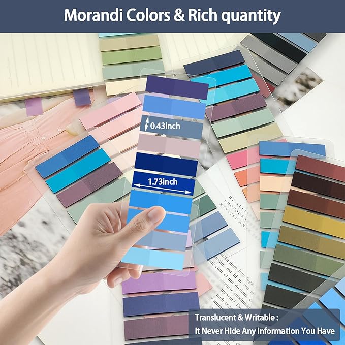 Sticky Tabs 2400 pcs Book Tabs for Page Markers,Morandi Sticky Note Tabs Page Markers for Notebooks,Book Markers,Colorful Book Tabs, Annotation supplies,Transparent Sticky Tabs for Books,Post It Notes