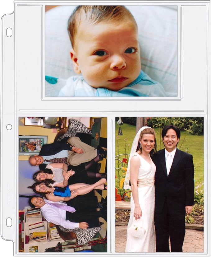 StoreSMART - Photo/Postcard Page for 3-Ring Binders - Archival-Safe Plastic - Three 4" x 6" Pocket - Holds six Photos/Postcards - 10-Pack - LC46-10