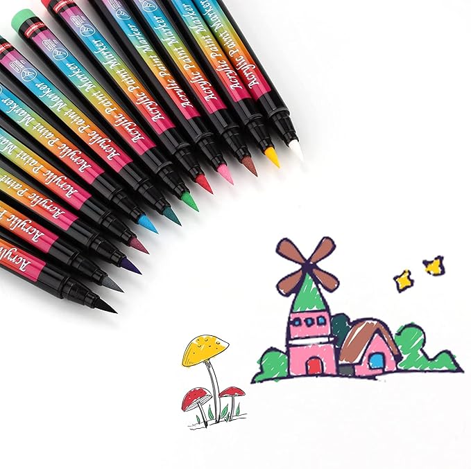 SMOOTHERPRO 24 Acrylic Paint Pens, Brush Tip (1-6mm) Acrylic Paint Markers, Fabric Markers for Textile, Canvas, Rock, Glass, Wood, Paper, Pumpkin, DIY