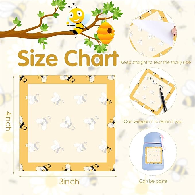 9 Pieces Bee Sticky Notes Adhesive Bee Memo Notes Self-Stick Note Pads for Spring Summer School Office Home Supplies Students Teachers Presents, 9 Styles