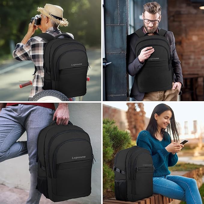 Lapsouno Travel Backpack, Large Carry on Backpack, 17 Inch Laptop Backpack, Big Backpack, Extra Sturdy TSA Friendly with USB Port College School Rucksack Bag Backpack Gifts for Him Men Women, Black