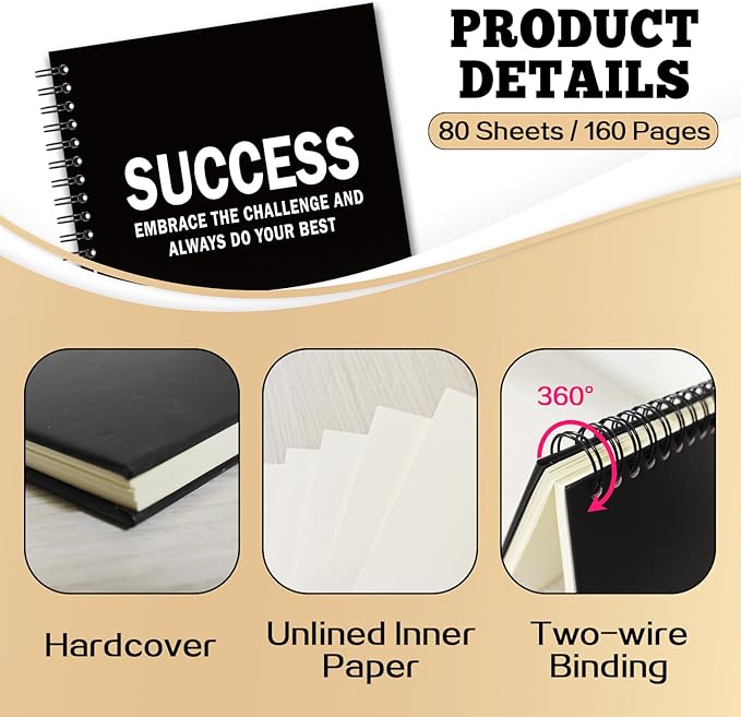YAZMEEN Success Definition Blank Spiral Notebook(160 Pages) Embrace The Challenge and Always Do Your Best Hardcover Sketchbook Funny Inspirational Notebook Gifts for Colleague Boss Leader Supervisor