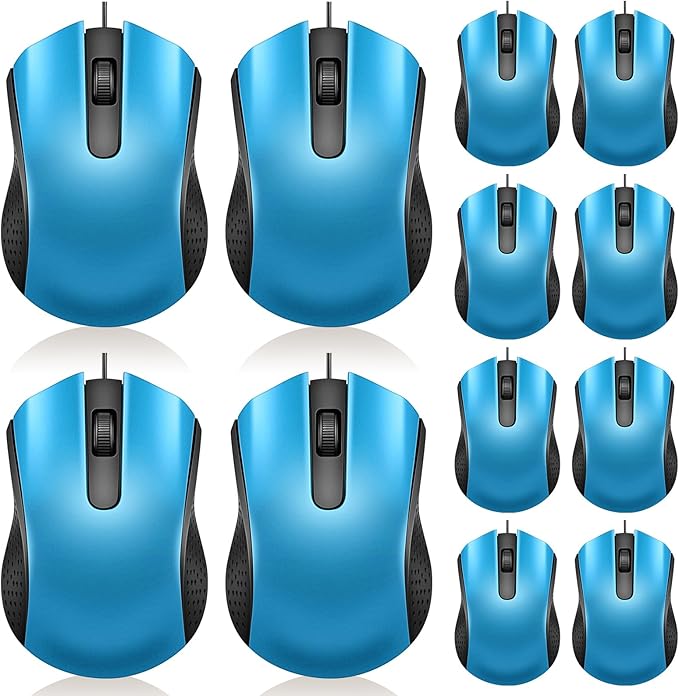 Hoteam 12 Pcs Wired Computer Mouse Bulk Cord USB Computer Mice Ergonomic Wired Mouse for Pcs, Computers, Laptops, Gaming Office Home Supplies (Light Blue)