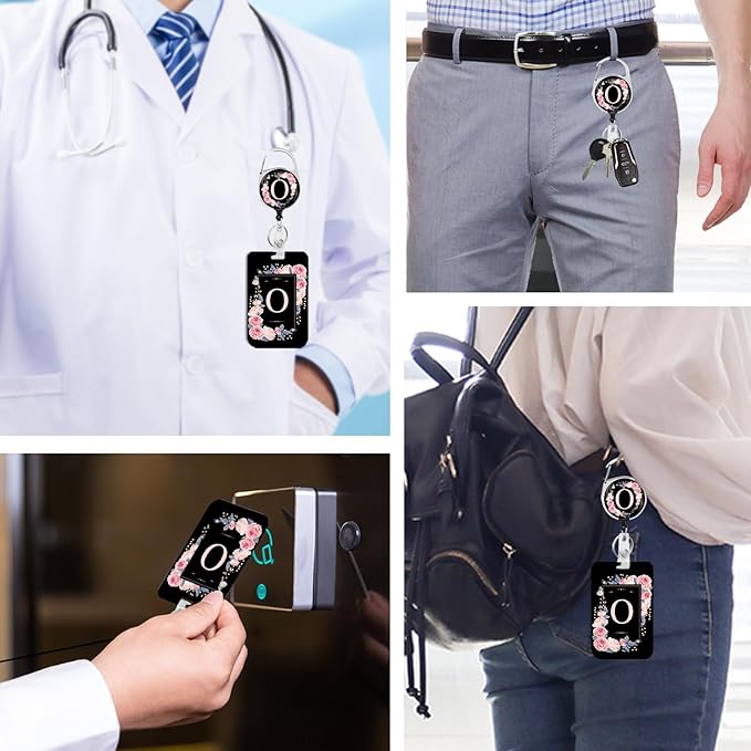 A-Z Badge Holder with Retractable Reel and Breakaway Lanyard Badge Clips Retractable Heavy Duty Badge Reel,Keychain,ID Holder with Breakaway Lanyard for School Nurse Office Teen O