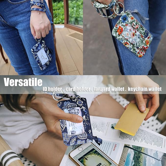 WONDERFUL FLOWER Lanyard Wallet, ID Holder, ID Wallet with Lanyard, Keychain Wallet for Women, Card Holder Wallet, Mini, Steel Gray