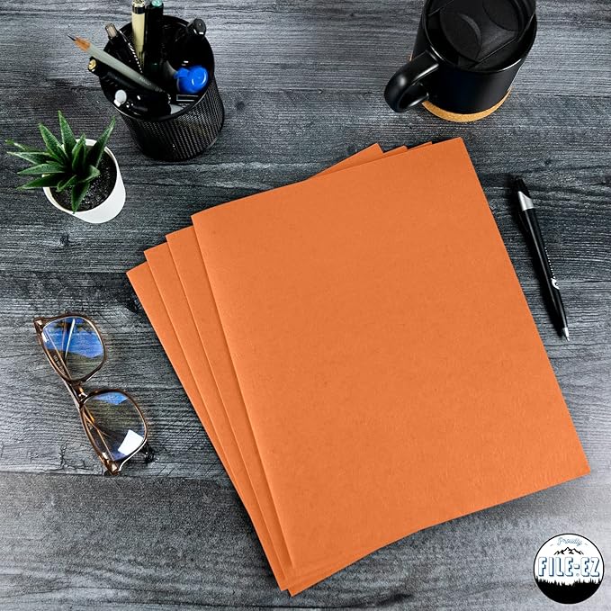 FILE-EZ Two-Pocket Folders, Orange, 25-Pack, Textured Paper, Letter Size (EZ-32565)