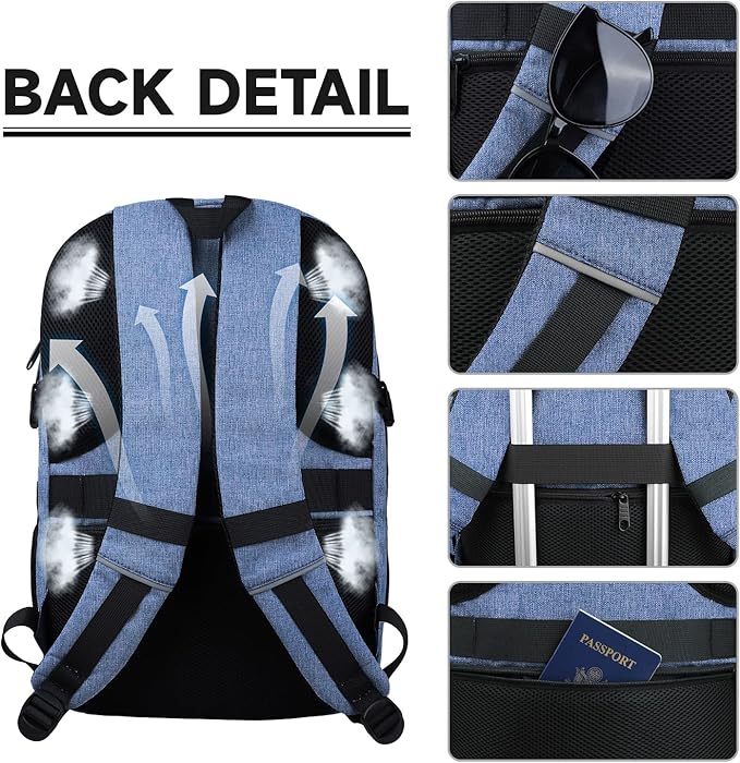 Lapsouno Travel Laptop Backpack, Travel Backpack, TSA Laptop Backpack, 15.6 inch Bag with USB Port,TSA Friendly Water Resistant College School Business Computer Bag Backpack Men Women, Blue