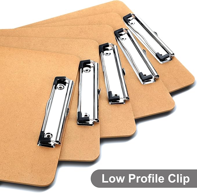 Wood Clipboards Set of 2, Letter Size Hardboard Clip Board 8.5x11 for Classroom, Students, Kid, A4 Standard Size 9" x 12.5" with Low Profile Clip, Office & School Supply
