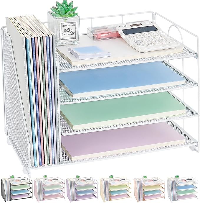 OPNCIE Desk Organizers and Accessories, 4 Tier Paper Letter Tray File Organizer, Office Organization Storage Desk Accessories Workspace Desktop Organizer for Classroom Office Supplies Decor, White