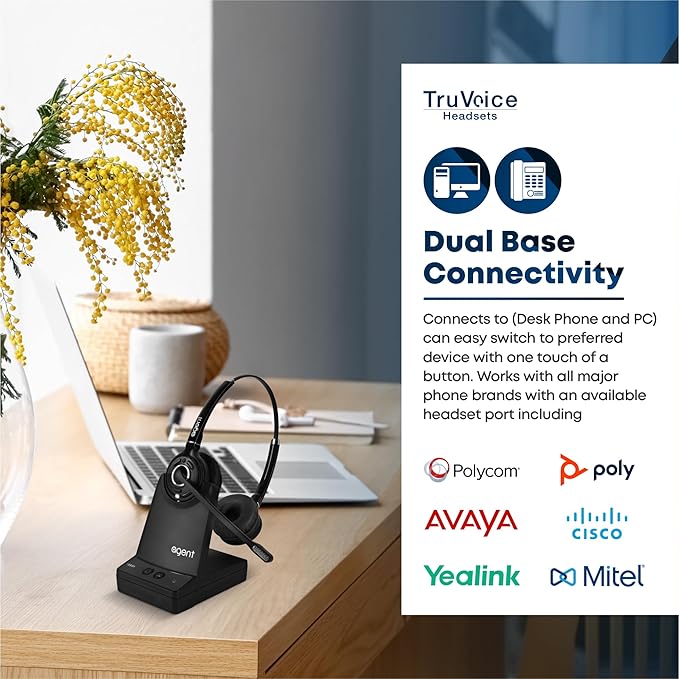 TruVoice Agent AW60 Wireless Headsets Training Solution for All Desk Phones with a Headset Port - Allows 2 Users to be on a Phone Call at The Same time for Supervising | Coaching Purposes.