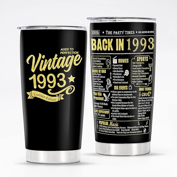 Happy 31th Birthday Tumblers Gifts for Men Women, Back in 1993 Stainless Steel Tumblers Gifts, 1993 31 Years Old Birthday Gift For Wife Husband Mom Dad