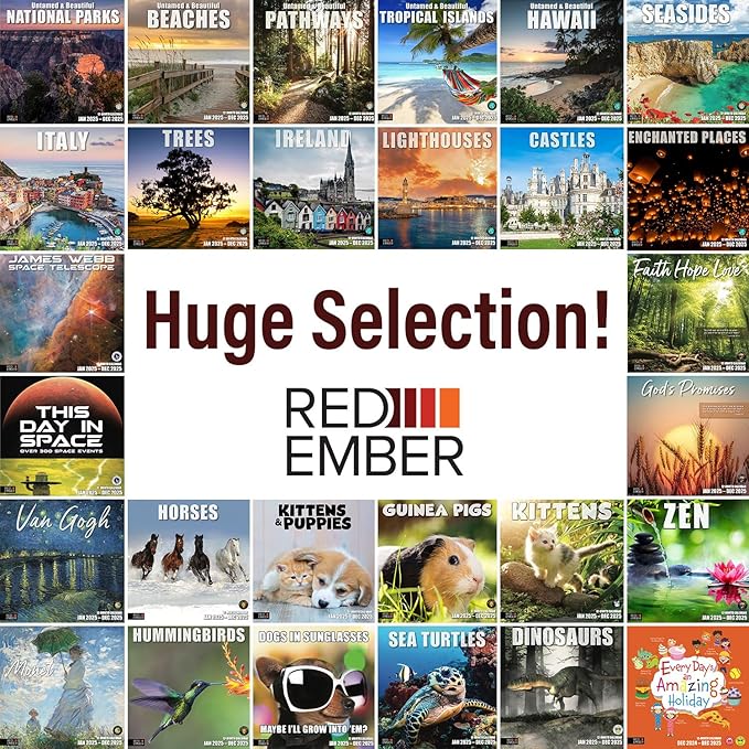 RED EMBER Whitetail Deer Mini 2025 Wall Calendar 12 Month | 7" x 14" Open | Thick & Sturdy Paper | Giftable | Calendar 2025