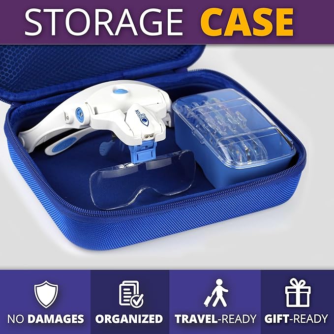 Vision Aid Expert Edition Magnifying Glasses with USB Rechargeable LED Light and Storage Case Hands Free Head Magnifier for Hobby Painting Close Work