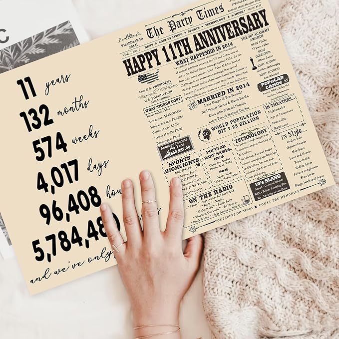 YiKaLus Happy 11th Anniversary Card for Him Her, Romantic 11 Year Wedding Gifts for Husband Wife, Steel 12th Aday Gift Card for Women Men