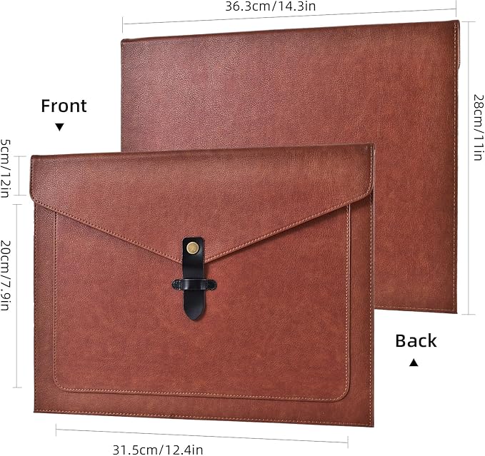 Black Leather File Folder Letter Size, File Organizer, Important Document Folders with Pockets, Document Organizer, Laptop Sleeve Notebook Case, Paper Storage, A4 Envelopes Filing Folder