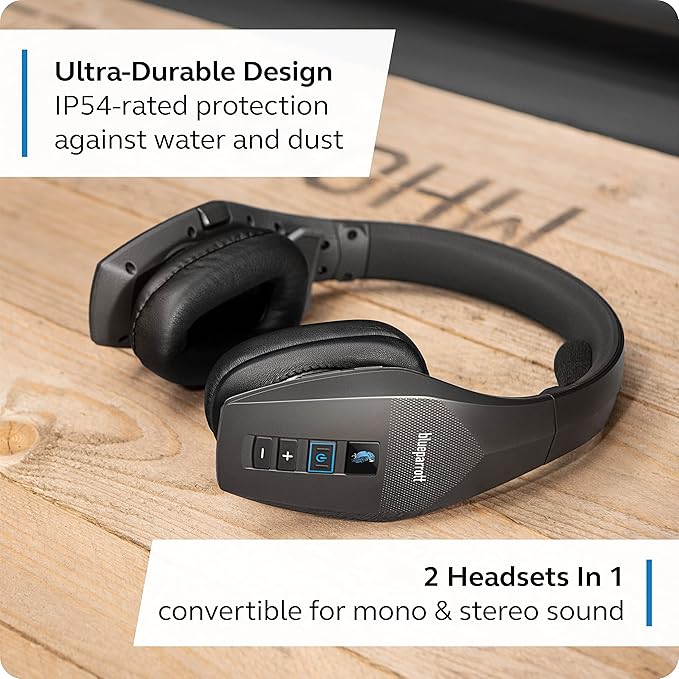 BlueParrott S650-XT Trucker Bluetooth Headset – 2-in-1 Convertible Stereo to Mono Headset with Noise Cancellation, Extended Wireless Range and IP54-Rated Protection - Ideal for Anyone On The Go, Black