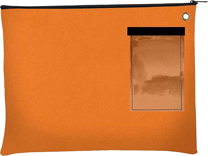 BankSupplies Canvas Interoffice Mailer, 14 oz. - 14W x 11H - Orange - Transit Bag - Large Zipper Bag with Grommet - Use with Padlock or Zip Tie for Security - Interoffice Mail Bag