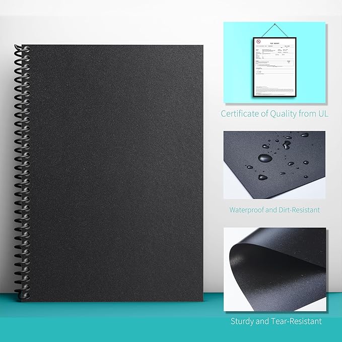 Binditek 500 Pack 12 Mil Sand-Textured Polycover - Midweight for Business Reports and Proposals - Lightly Textured Sand Finish - with Square Corners, Un-Punched, Black Color, Office Supplies