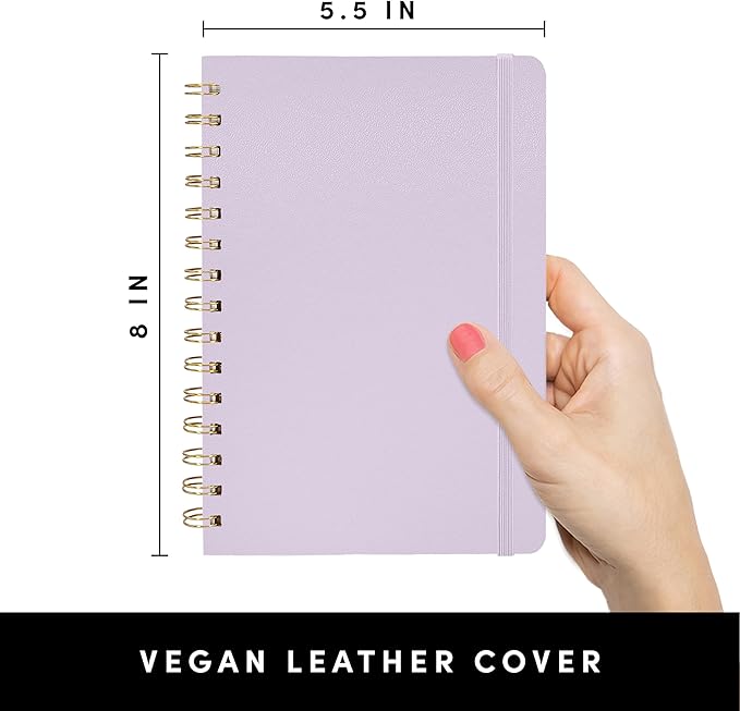 PAPERAGE Lined Spiral Journal Notebook, (Lavender), 160 Pages, Medium 5.7 inches x 8 inches - 100 GSM Thick Paper, Hardcover, Double-Wire Spiral Journal & Notebook