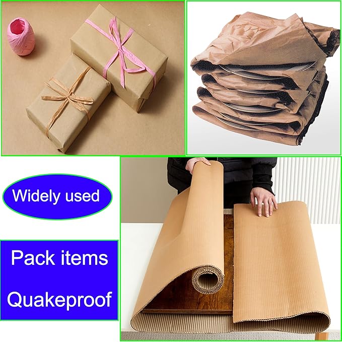 (14 x 144in)Brown Single Face Corrugated B Flute Cardboard Roll Shipping Corrugated Roll Paper Corrugated Wrap for Packing, Storage, Shipping, DIY(2rolls Each roll14x 72in)