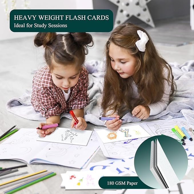 4x6 Note Cards White Index Cards, 300 Count Ruled Index Cards 4x6 in, Lined Notecards Flash Cards Study for School, Lined Note Index Card, Lined on Front, Blank on Back Card Stock 4 x 6, White