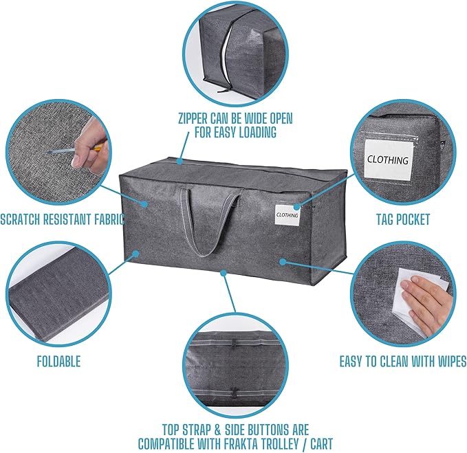 VENO 8 Pack Moving Bags w/Backpack Straps, Moving Boxes & Storage Bins Alternative, Packing Supplies, Camping Accessories Totes for Storage, Dorm Room Essentials Storage Bags (Gray, 8 Pack)