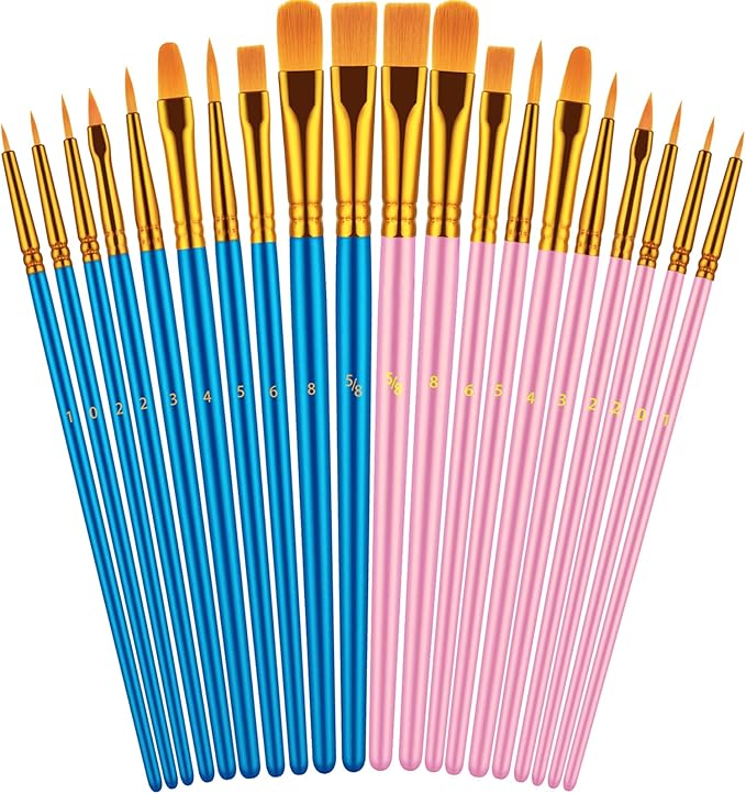Paint Brushes Set, 20 Pcs Paint Brushes for Acrylic Painting, Oil Watercolor Acrylic Paint Brush, Artist Paintbrushes for Body Face Rock Canvas, Kids Adult Drawing Arts Crafts Supplies, Blue+Pink