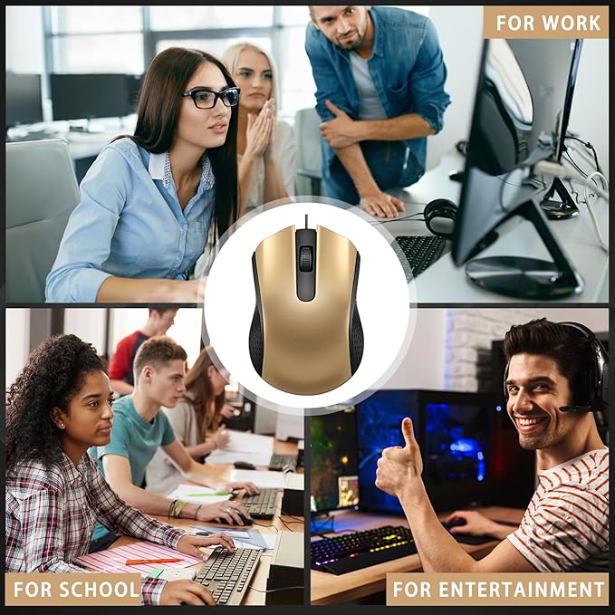 Hoteam 12 Pcs Wired Computer Mouse Bulk Cord USB Computer Mice Ergonomic Wired Mouse for Pcs, Computers, Laptops, Gaming Office Home Supplies(Gold)