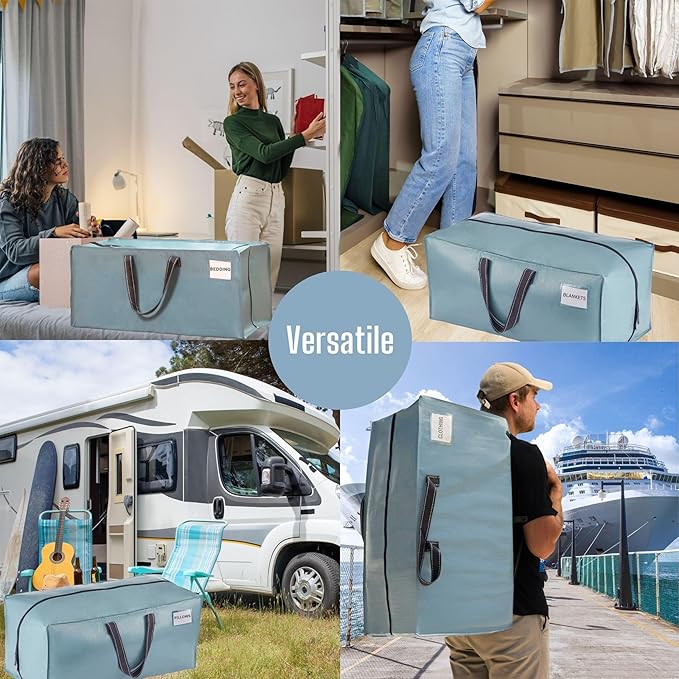VENO 6 Pack Moving Bags w/Backpack Straps, Moving Boxes & Storage Bins Alternative, Packing Supplies, Camping Accessories Totes, Dorm Room Essentials Storage Bags (Shiny Light Blue, 6 Pack)