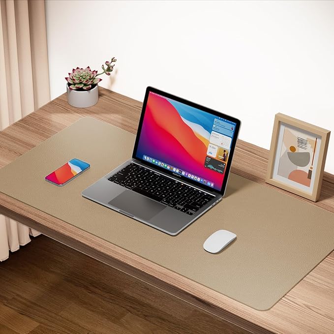 Boutilon Leather Desk Pad 35"x 17" Non-Slip Mouse Pad,Office Desk Mat,Waterprooft PU Leather Desk Blotter,Desk Pad Protector,Desk Writing Pad for Home Office Decor (L-Beige,35"x 17")