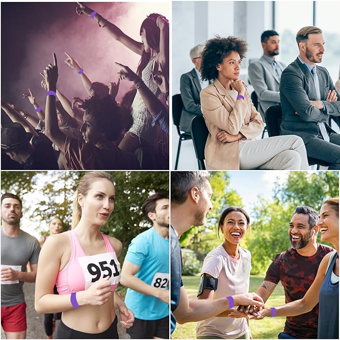 REHALY 1400 Pack Wristbands for Events Paper Wristbands Waterproof Paper Bracelets Neon Wrist Bands Colored Wristbands Adhesive Hand Bands Armbands for Concerts(Purple)
