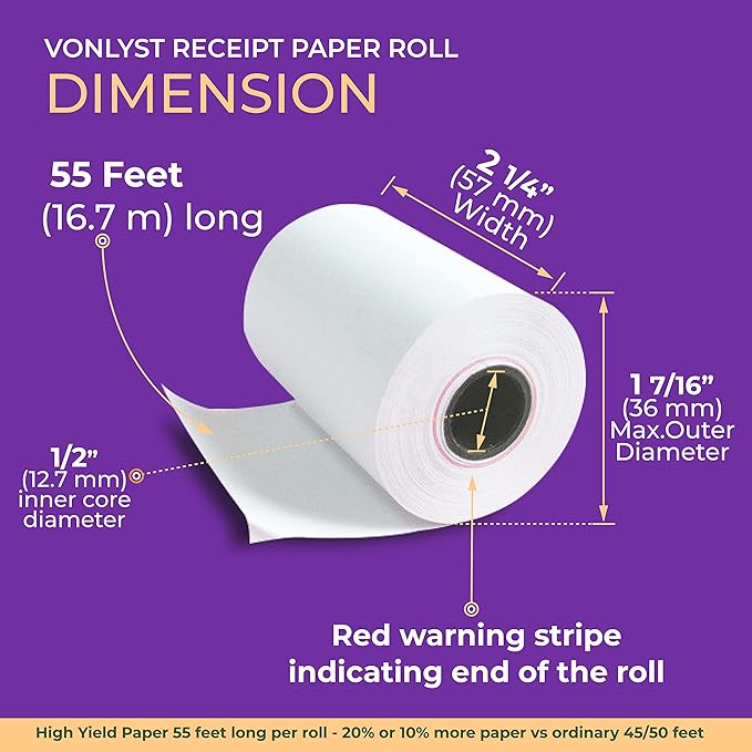 Thermal Paper Roll 2 1/4 X 55 for Verifone Vx520 Ingenico ICT220 ICT250 FD400 (10 rolls)
